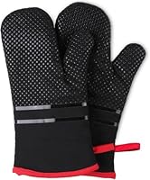 Ofenhandschuhe, hitzebeständige Küchenhandschuhe 300 °C, rutschfeste Silikon-Oberfläche, extra lang, flexibel, Dicke Handschuhe für Küche, Kochen, Backen, Grillen, Rot