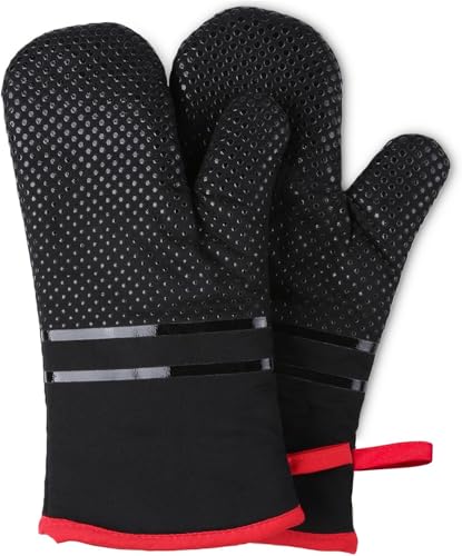 Ofenhandschuhe, hitzebeständige Küchenhandschuhe 300 °C, rutschfeste Silikon-Oberfläche, extra lang, flexibel, Dicke Handschuhe für Küche, Kochen, Backen, Grillen, Rot