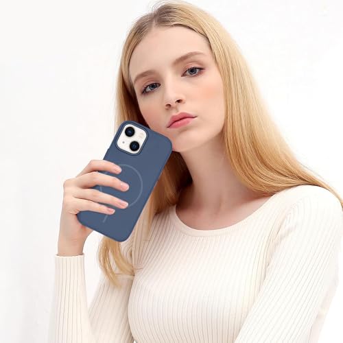 Image of iPhone 13 Silicone Magsafe Case | Shock Proof Design & Camera Protection | Premium Rubberised Apple iPhone 13 Cover (Microfiber Lining) | Magnetic Liquid Silicone - Navy Blue