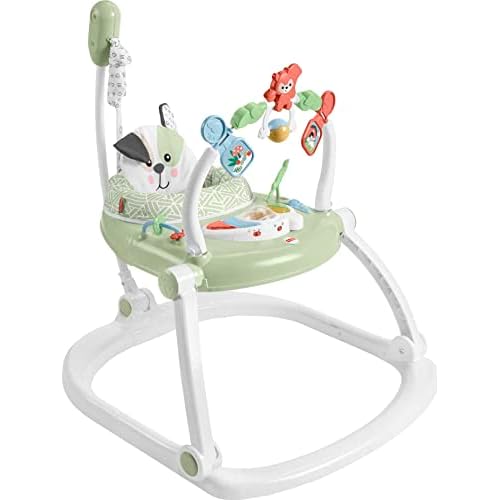 Fisher-Price Baby Bouncer SpaceSaver Jumperoo Musical Activity Center with Lights Sounds & Developmental Toys, Puppy Perfection