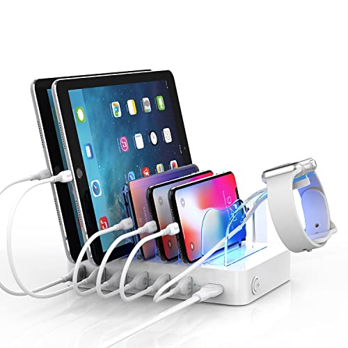 SooPii 60W 6-Port Charging Station for Multiple Devices, PD 20W USB C Fast Charging for lPhone 14/13/12,6 Short Cables Included, 2 in 1 Holder,for...
