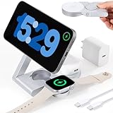 Estación de carga magnética 3 en 1 de carga rápida mejorada de 15 W para dispositivos Apple, Apple Watch