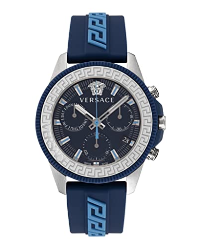Versace Greca Action Chrono Collection Luxury Mens Watch Timepieces with a Blue Strap and Dial Featuring a Stainless Steel Case