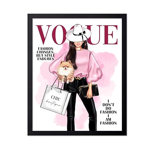 Image of Poster Master Lady with Dog Print - I Am Fashion Poster - Modern Trendy Art - Chic Gift for Women & Fashionista - Haute Couture Decor for Bedroom or Girls Room - 16x20 Black Framed