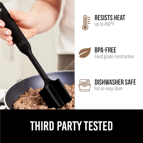 Image of GORILLA GRIP Patented Heat Resistant Meat Chopper, Soft Handle, Nonstick Hamburger Smasher, Break Apart Food, Safe on All Cookware Ground Beef Grinder, Non Scratch Potato Masher Kitchen Tool, Black