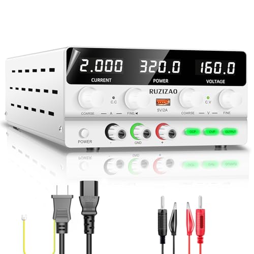 RUZIZAO 安定化電源 160V 2A 300W 4桁電圧電流電力水平スクリーン表示 スイッチング電源 エンコーダ微調整粗調整 DC 可変直流安定化電源 電気制御機器 自動切替 高精度 低雑音直流電源 自動温度制御冷却 テスト 修理 研究 実験室用 バ