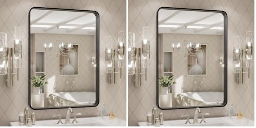 Image of LOAAO 24X32 Inch Black Metal Framed Bathroom Mirror (Pack of 2)