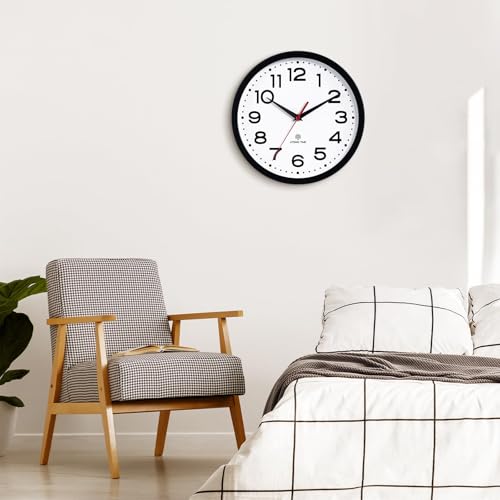 Image of Roymnie 12 Inch Atomic Wall Clock, Battery Operated Silent Non Ticking | Black analog wall clock; bold numerals for easy reading; silent non-ticking; 1 AA battery (not included); for classroom