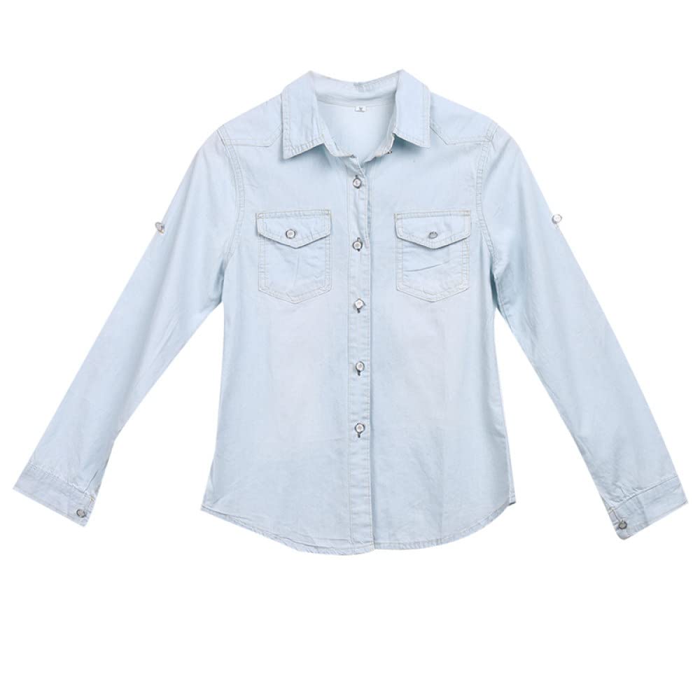 MIDJ Blusen Damen,Lässige Hellblaue Jeanshemden für Damen, Hemden, Pullover, Langarmhemden, Schicke Strickjacke Mit Knopfleiste Auf Der Vorderseite, Mädchen, Langarm-Sweatshirts