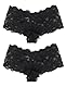 comeondear Brazilian Slip Damen Sexy String Tangas Spitze Unterwäsche Frauen Set Große Größen Höschen Hipster Panties Reizwäsche Unterhosen(2er Pack Schwarz,XL)