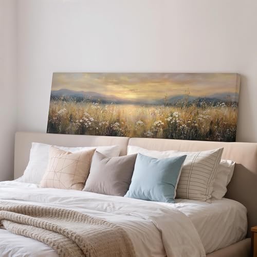 Peinture de paysage serein pour salon moderne | Toile champ doré