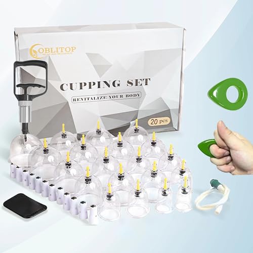 OBLITOP Schröpfgläser mit Vakuumpumpe 10 Stück Cupping Set Größe V2.0 für Damen und Herren Vakuumbecher für Körpermuskulatur Rückenschmerzen Massage Cellulite Saugnapf Schröpfset Schröpfen Set