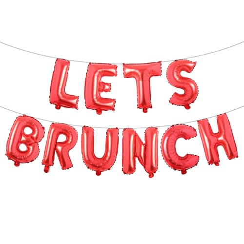 Image of Lets Brunch Decoration Brunch and Bubbly Bridal Shower Decoration Lets Brunch Sign Banner Floral Bridal Shower Decoration (LETS BRUNCH Red)