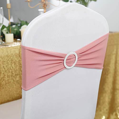Peomeise 25pcs Dusty Pink Spandex Chair Sashes with Buckle Slider for Wedding, Party Decoration