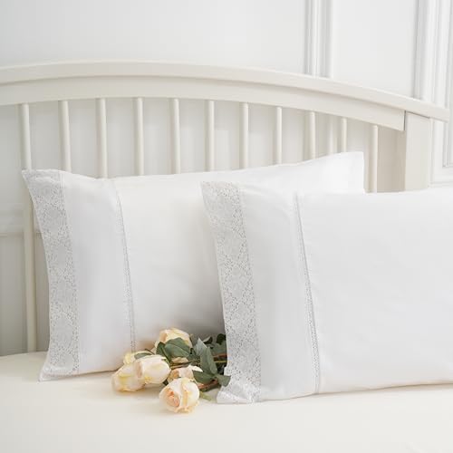 Ranznaz White Lace Pillowcases Standard Size Set Of 2, 100% Cotton White Eyelet Pillow Shams, Elegent Farmhouse Envelope Closure Pillow Cover For Bedding thumb #7