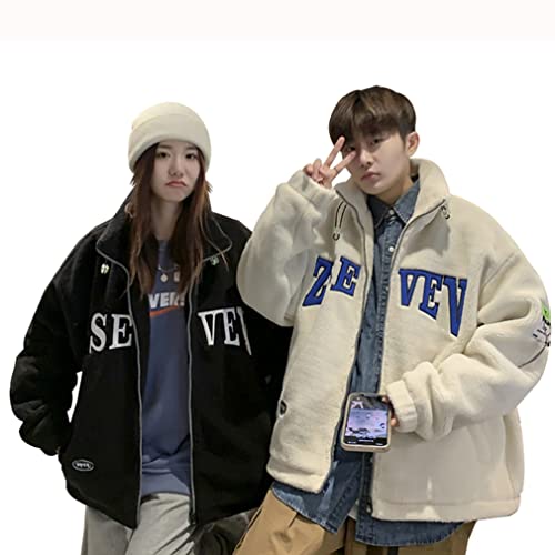 フリースジャケット カップル ボアジャケット メンズ レディース ペアルック ジャンパー ジャケット ボアコート アウター ボアブルゾン お揃い 冬服 防寒 カジュアル パーカー ブルゾン 男女兼用 MY259 (M, ホワイト)