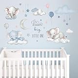 Dream Big Little One Elephant Wall Stickers,Dreamy Moon Stars Balloons Cloud Decor for Kids Room, Nursery & Play,Living Room,Bedroom