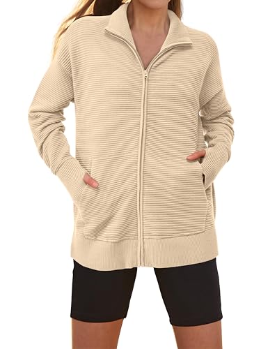 Image of PRETTYGARDEN Womens Long Sleeve Zip Up Ribbed Cardigan Sweaters