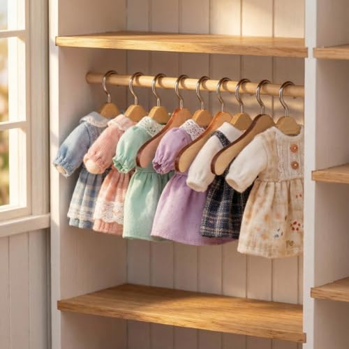 Cintres en bois de qualité pour dressing et garde-robe de poupée 10cm