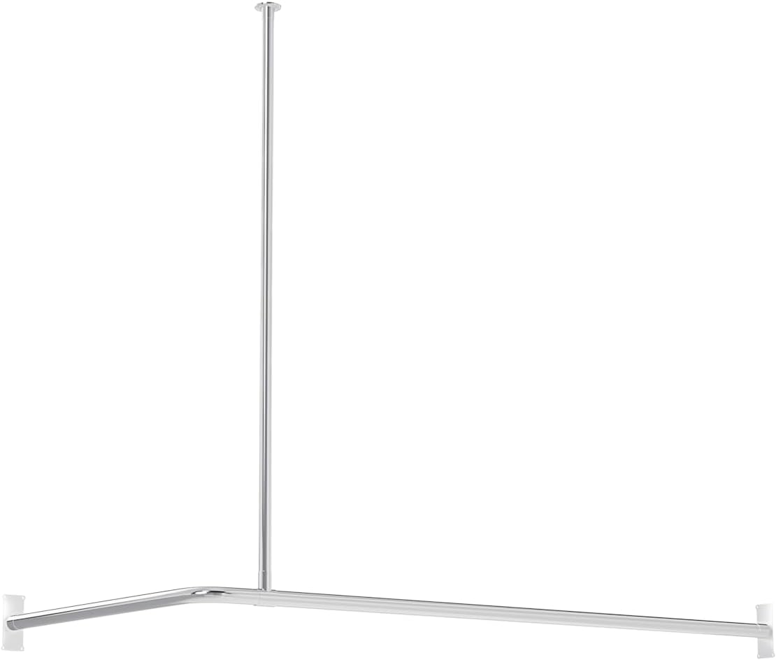 SATOH Stainless Steel L-SHAPED Shower Curtain Rod with Ceiling Support for Clawfoot Tub, 60" L x 30" W, Chrome Finish - Heavy Duty, Adjustable Length, Includes 1 Ceiling Supports & Mounting Hardware