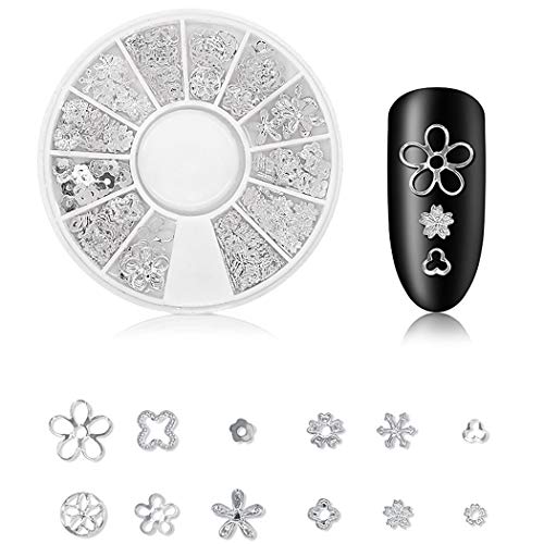 Sethexy 3Boxes Gold Nail Studs 3D Nail Art Charms Accessories Metal Mixed Shapes Snowflake Gems Nails Art Jewels for Girls Fingernails & Toenails Decorations Tips Manicure (Set B)