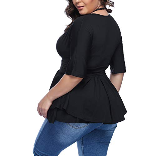 YOUNDI Women's Plus Size Blouse Sexy Deep V Neck Pleated Half Sleeve Ruched Promenade Tops4