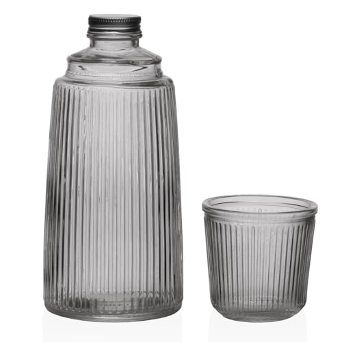 Space Home - Caraffa Vetro Trasparente e Resistente - Brocca Acqua Vetro - Caraffa Refrigerante per il tè Freddo, Acqua Calda, Fredda, Caffè, Latte, Succo e Limonata - Nero - 1100 ml