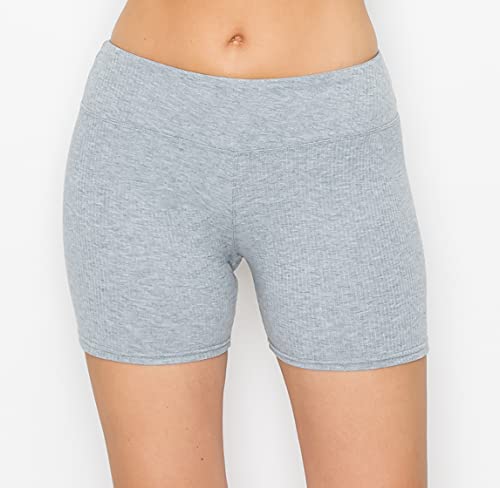 Image of ALWAYS Women's Ribbed Biker Shorts, High Waisted Tummy Control Workout Shorts, 5 inch Inseam, Grey S