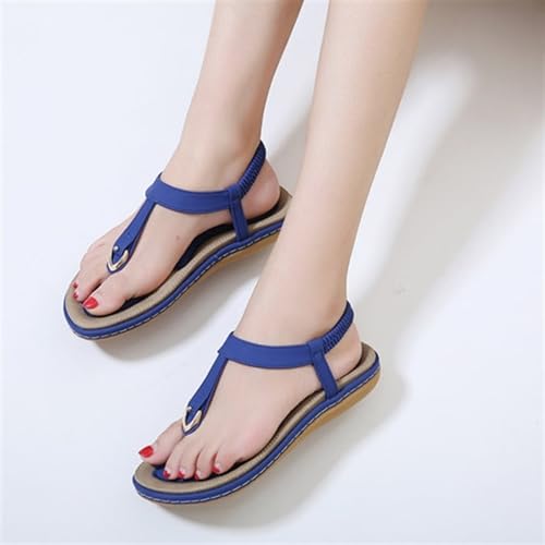 Womens Beach Flip Flops, Casual Crystal Open Toe Sandals Elastic Ankle Strap Low Wedges Slippers for Travel Daily2