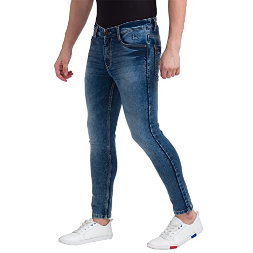 Image of Parx Men's Flat Front Skinny Cropped Fit Dark Blue Jeans