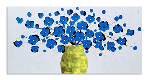 image for Yihui Arts Blue Flower In Vase Oil Painting - Hand Painted Modern 3D F
