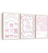 3Pcs Pink Bow Wall Art Floral Motivational Quote Room Wall Decor Pictures Coquette Inspirational ...
