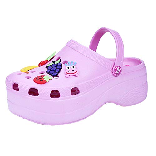 CERYTHRINA Gardener Platform Clogs Slippers for Women Hight Heels Mules Garden Clog Fashion Comfortable Slip on Wedge Sandals Slides Shoes with Shoes Charms Pink 39