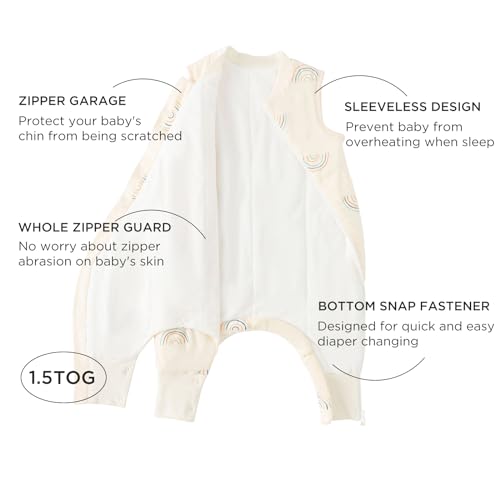 Image of Duomiaomiao 1.5 TOG Toddler Sleep Bag 6-12 Months 100% Cotton Four Season Side Open Zipper Baby Sleep Sack with Feet, Breathable Toddler Wearable Blanket