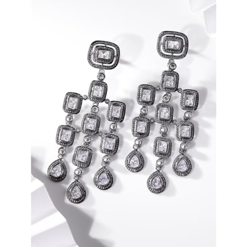 Image of Rubans 22K Gold-Plated /Rhodium-Plated Chandelier Earrings - Cubic Zirconia Studded Antique Traditional Chandelier Earrings for Womens & Girls