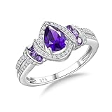 DAYBYDAY Sterling Silver Amethyst Ring February Birthstone Ring Pear Shaped Engagement Ring Purple Stone Rings Size 7 Valentines Jewelry