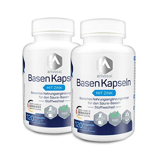 Preisvergleich Produktbild Basisches Nahrungsergänzungsmittel / 2 x 120 Basenkapseln (2 Monate) Basentabletten mit Basenpulver / Basen Kapseln für die basische Ernährung, Basenkur & Basenfasten / Zink, Calcium, Magnesium