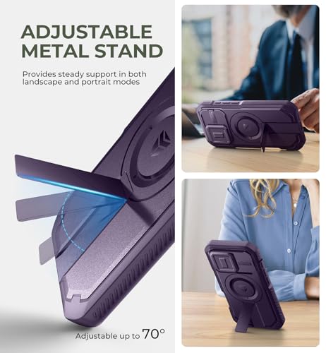 Image of Dexnor for iPhone 16 Pro Case with Slide Camera Cover&Adjustable Kickstand & Built-in Screen Protector,Compatible Wireless Charging Shockproof Heavy-Duty Magnetic Protective Cover,Phantom Purple
