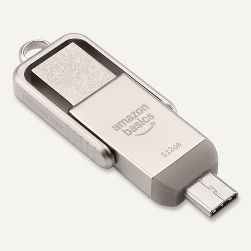Image of Amazon Basics 512GB USB Flash Drive, Thumb Drive Memory Stick with USB C and USB A Dual Ports, Champagne Silver
