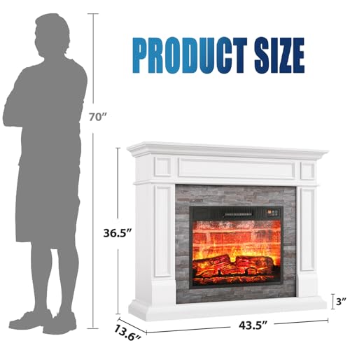 Naice-44-Electric-Fireplace-Mantel-Farmhouse-TV-Stand-with-Electric-Fireplace-Heater-Stacked-Stone-Surround-and-Remote-Control-3D-Realistic-Flame-White-Fireplace-for-Living-Room-Bedroom Naice 44 Electric Fireplace Mantel Farmhouse TV Stand with Electric Fireplace Heater Stacked Stone Surround and Remote Control 3D Realistic Flame White Fireplace for Living Room Bedroom