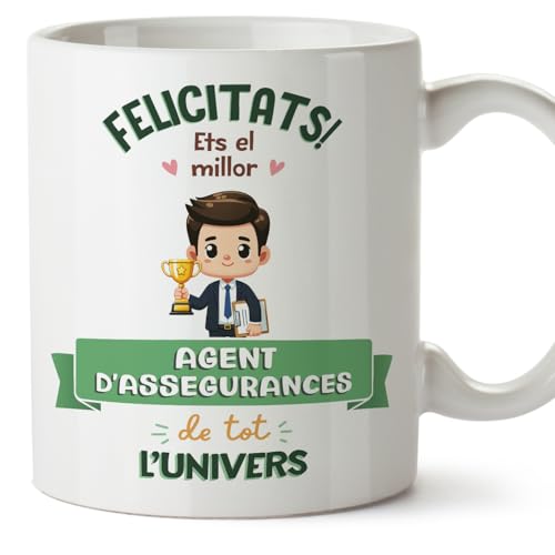 MUGFFINS Tazas para AGENTE DE SEGUROS hombre - En Catalán - Millor Univers Trofeu - 11 oz / 330 ml - Regalo original y divertido
