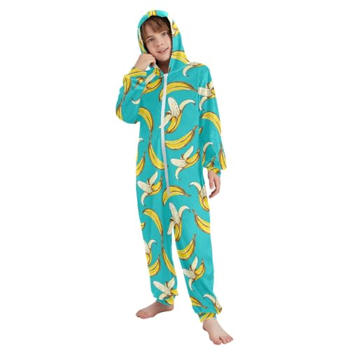 Sletend Unisex Onesie Pajamas Banana One-Piece Costume Hooded Sleepwear Jumpsuit Matching Pjs Homewear 12-13 Years