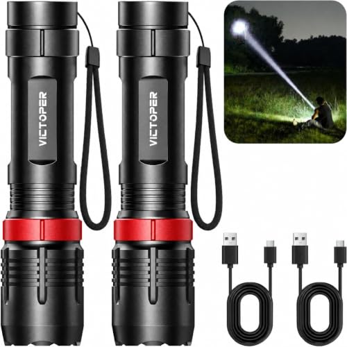 Victoper 2026 Upgraded Rechargeable Flashlight 2 Pack, High Lumens 5 Modes LED Small Tactical Flashlights, Waterproof Zoomable Mini Pocket Flash Light for Outdoor Camping, EDC Birthday Gifts for Men - image 1
