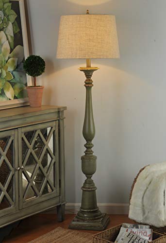 Collective Design L72019Dsam Avignon, Distressed Green Finish, Oatmeal Hardback Fabric Shade Floor Lamp #TOP4