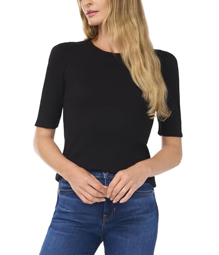(取寄) シーシー レディース パフ エルボー スリーブ ラウンド ネック フィッティド トップ CeCe women Puff Elbow Sleeve Round Neck Fitted Top Rich Black 41B8zLvLUlL.jpg