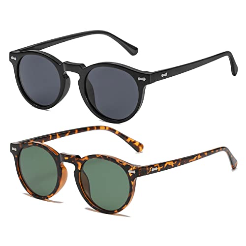 Image of Gleyemor Vintage Polarized Sunglasses for Men Round Sunglasses UV400 Protection Retro Hand-crafted Acetate Frame