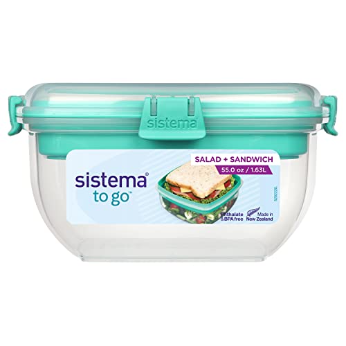 Sistema Lunch Salad + Sandwich TO GO Brotdose mit Fächern | 1,65 L Lunchbox zur Lebensmittelaufbewahrung mit 2-unterteilung | BPA-frei | Gemischte Farben (nicht auswählbar)