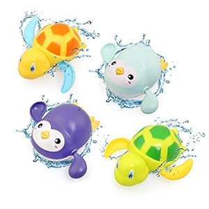 BelleStyle Bath Toys for Kids, Baby Wind Up Bath Toys, Swimming Water Floating Turtle Penguin Clockwork Bathtub Pool Toy…