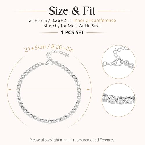 Image of Fesciory Silver Ankle Bracelets for Women, Adjustable Rhinestone Pendant Tennis Anklet, Butterfly Heart Infinite Diamond Summer Beach Foot Chain Jewelry Gifts