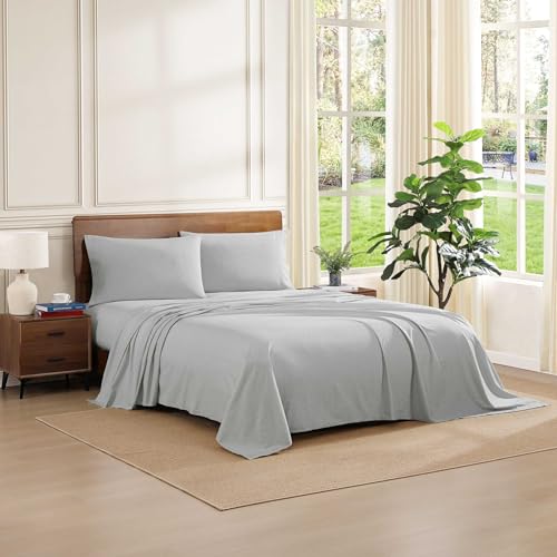 Image of Tommy Hilfiger - Twin Size Sheets Set, Crisp & Tailored Cooling Sheets w /a Naturally Smooth Cotton Percale Lightweight Feel - Bed Sheets w /Matching Pillowcase & Fitted Sheet (Ithaca Stripe Green)